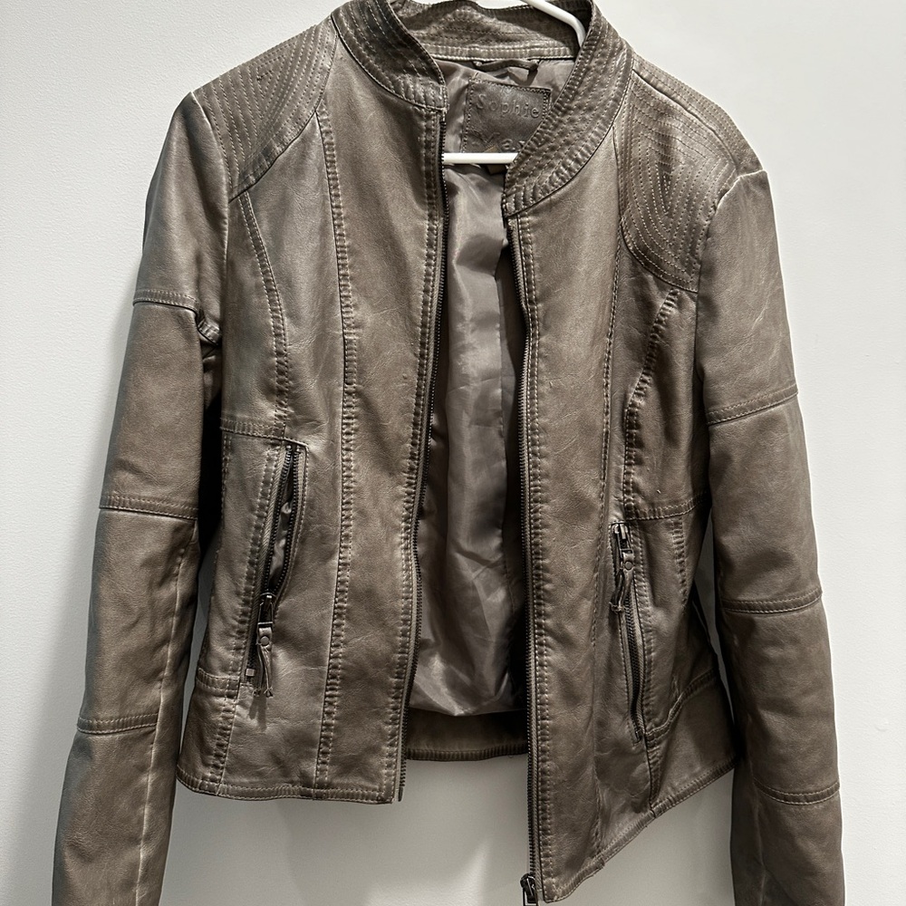 Women's Gray Leather Jacket